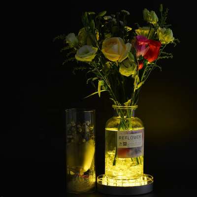 Glass Vase Under Table Decoration 6inch Round LED Light Base For Wedding Table Decor